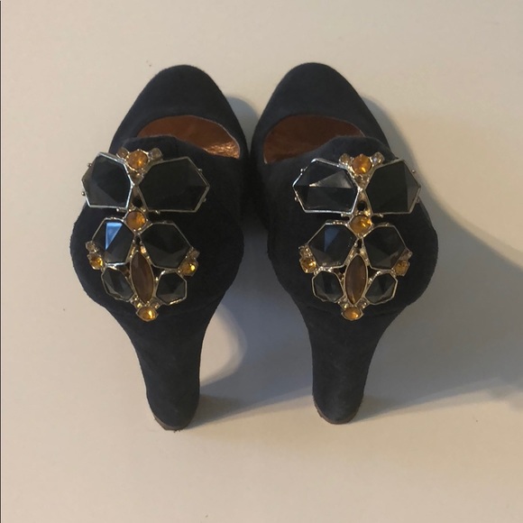 Anthropologie Shoes - Blue Suede Jeweled Heels, Miss Albright, EUC Sz 8
